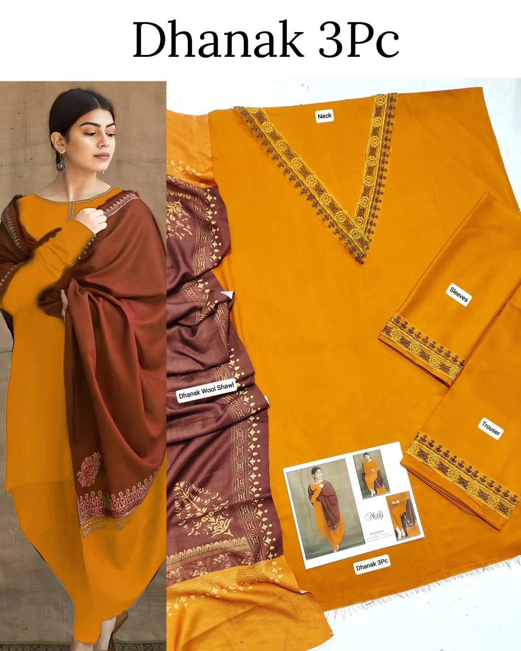 3Pc Unstitched - Embroidered Winter Dhanak with Shawl