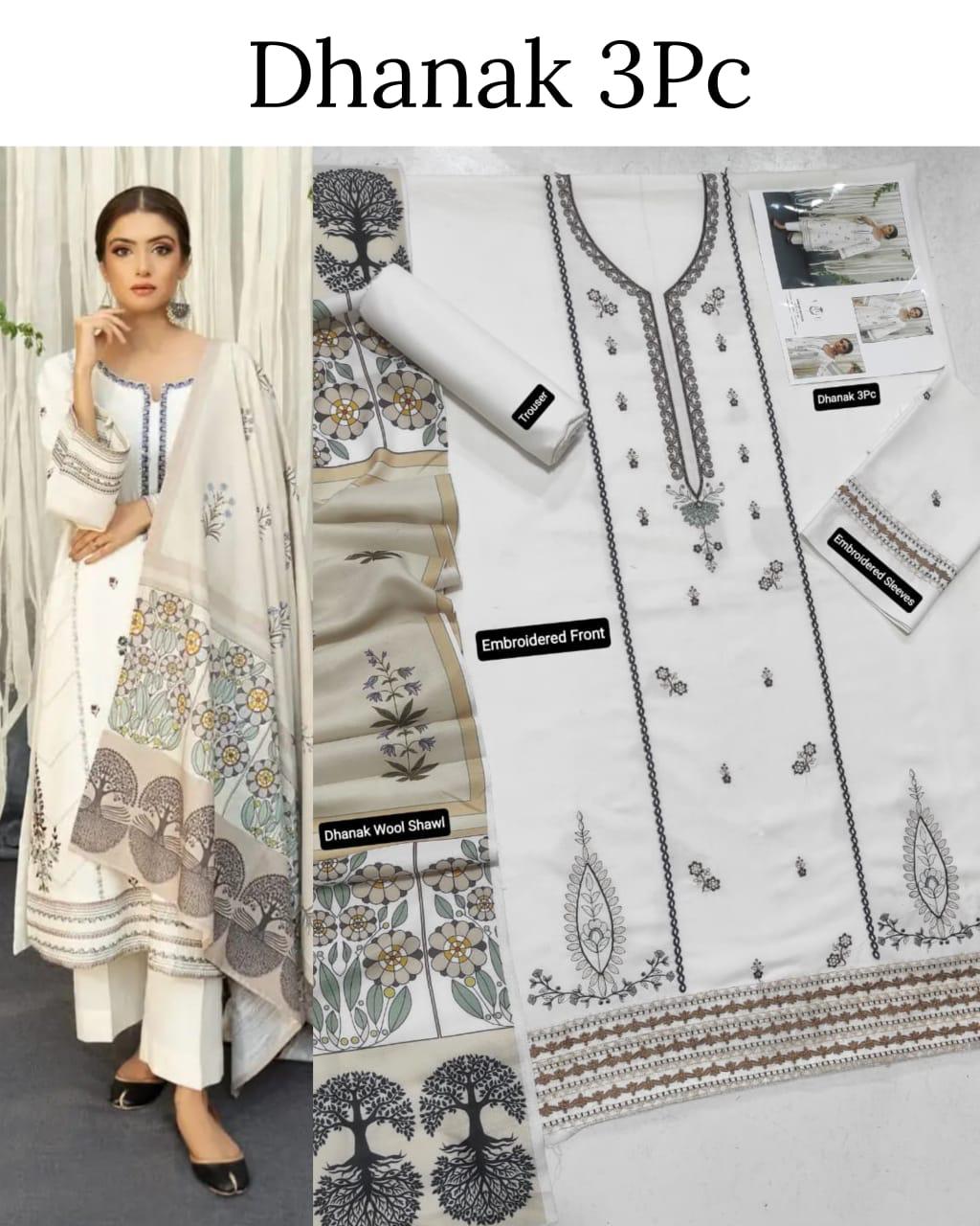 3Pc Unstitched - Embroidered Winter Dhanak with Shawl