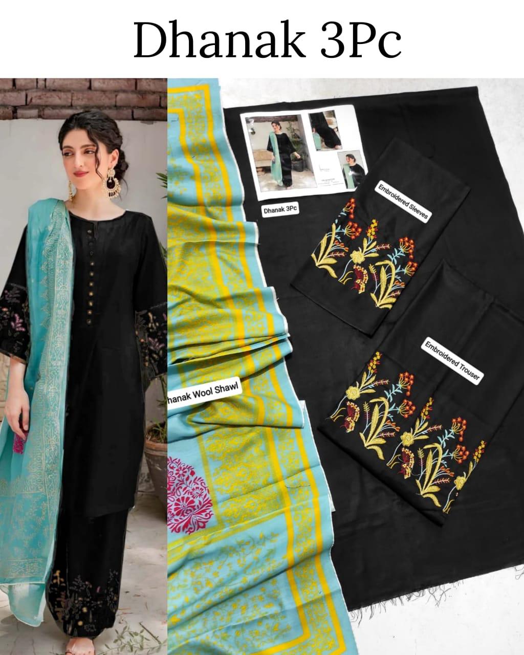 3Pc Unstitched - Embroidered Winter Dhanak with Shawl