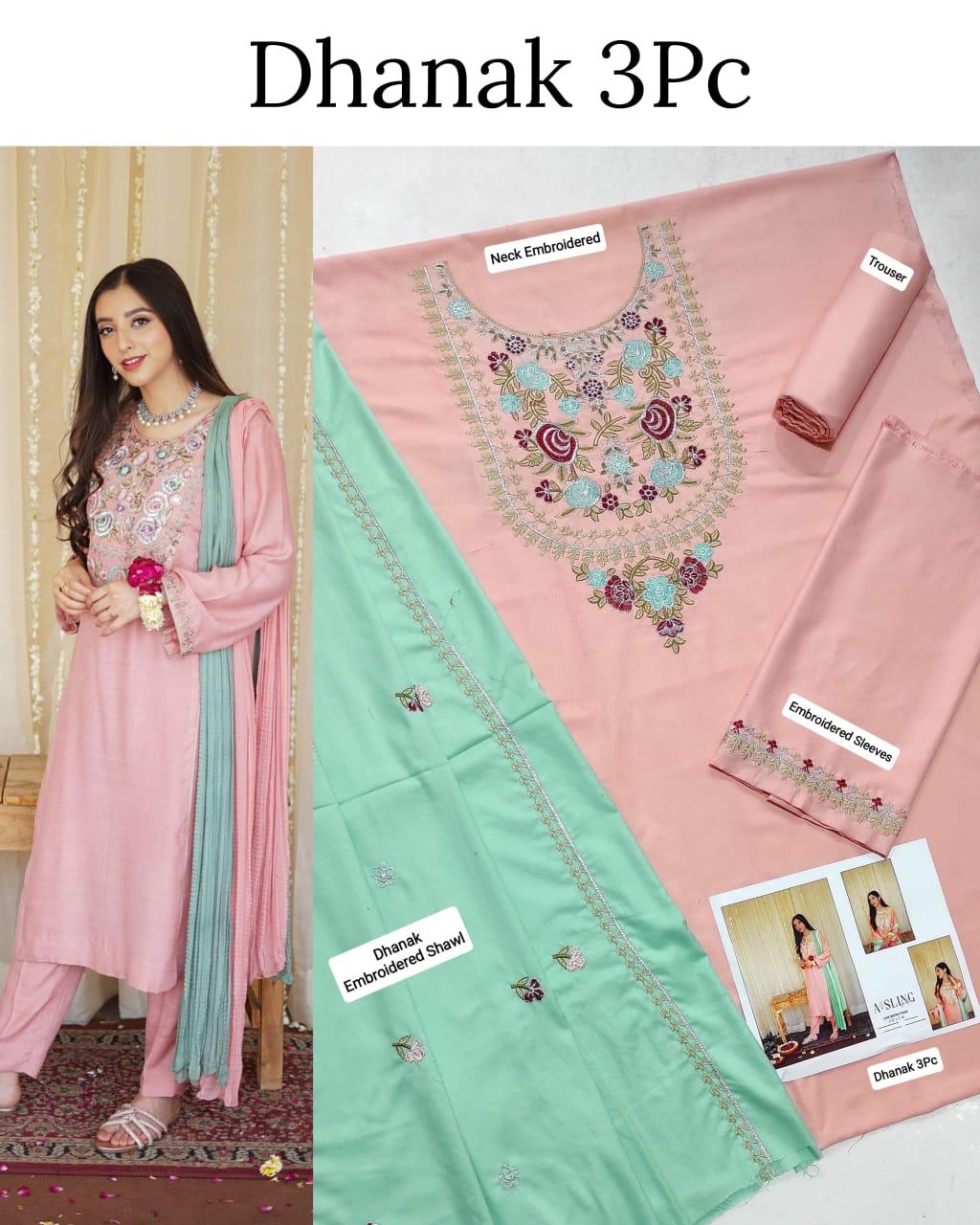 3Pc Unstitched - Embroidered Winter Dhanak with Shawl