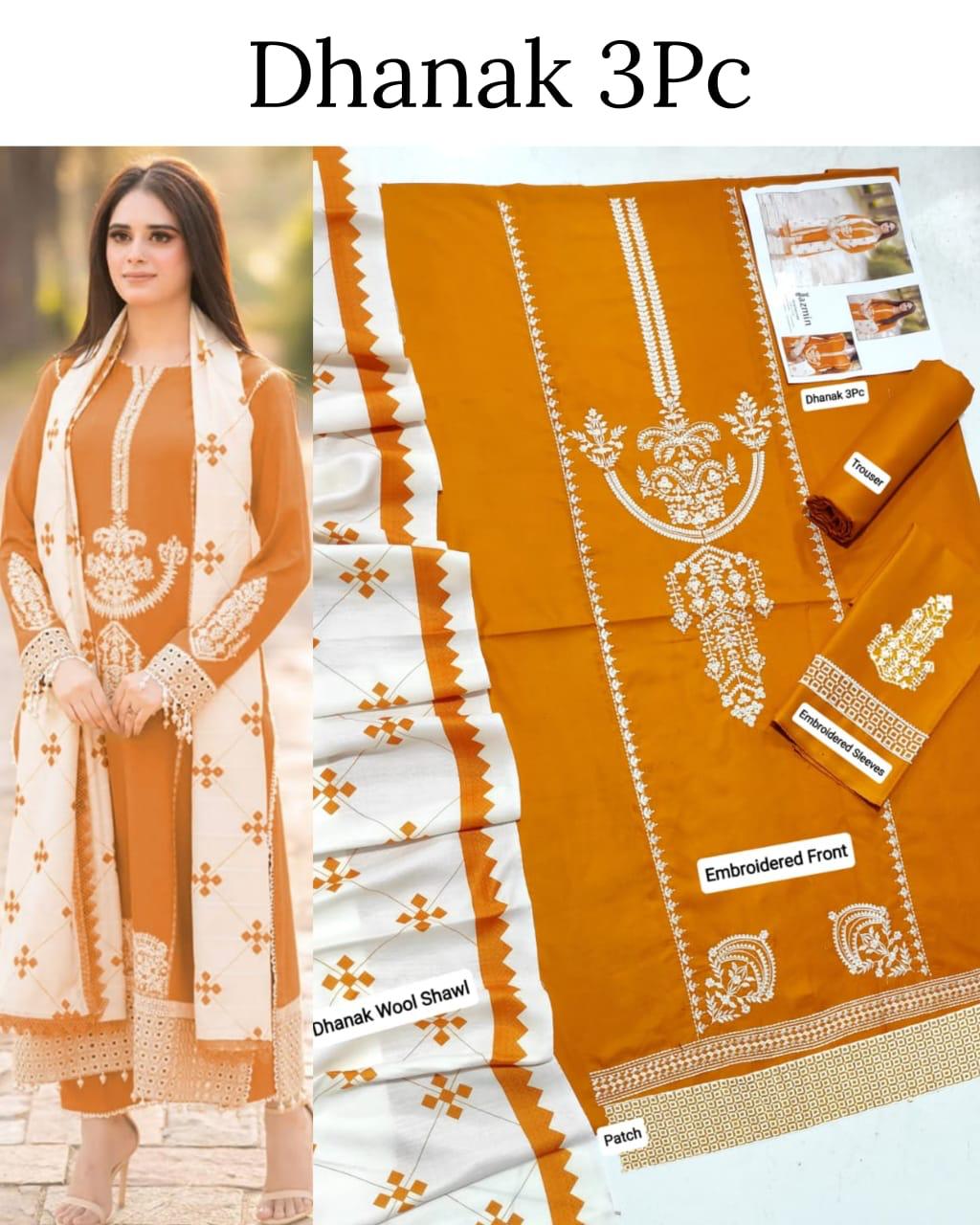 3Pc Unstitched - Embroidered Winter Dhanak with Shawl